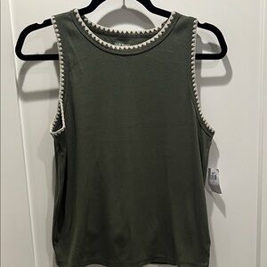 Old Navy Women's Olive Tank Top with Cream Trim